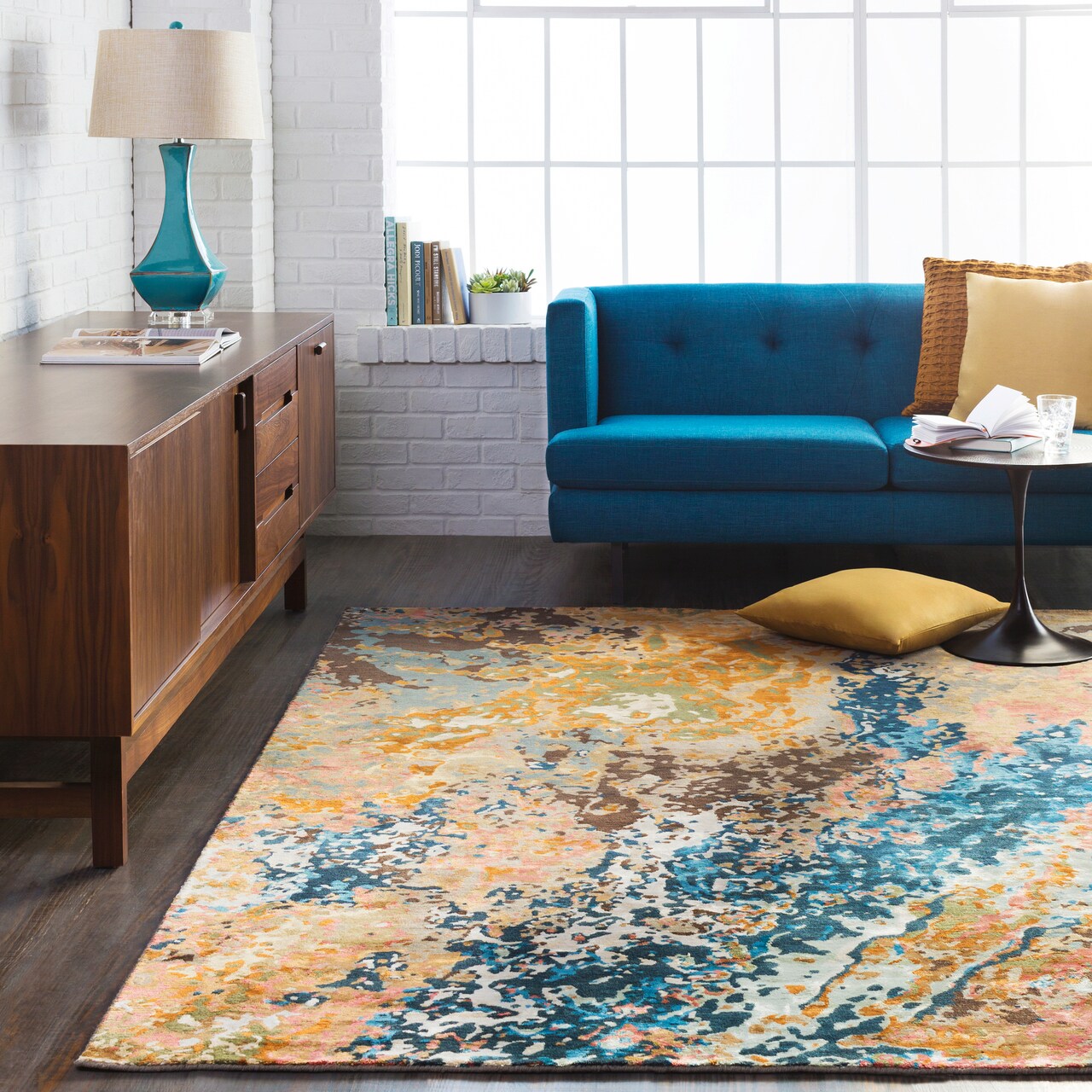 Tiwari Home 2' x 3' Blue and Tan Brown Contemporary Wool Area Throw Rug